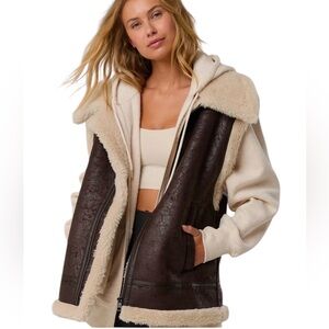 NWT OFFLINE By Aerie ($108) Brown Faux Leather Sherpa Vest